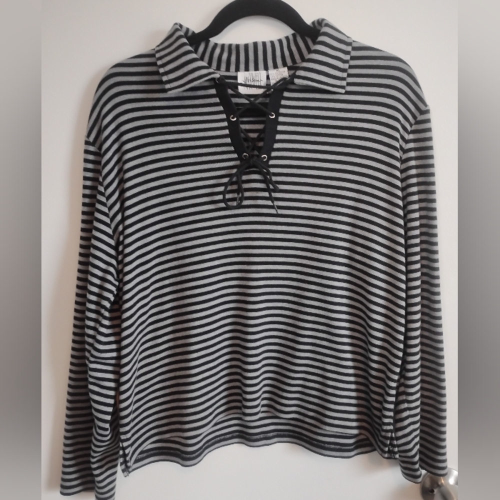 Black And Gray Horizontal Striped Shirt XL